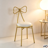 Chaise de coiffeuse moderne avec dossier nœud papillon doré, assise rembourrée en cuir PU blanc, pieds en métal, pour chambre, salon de manucure, salle à manger, café