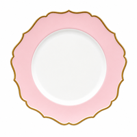 Assiettes de présentation festonnées blanches et roses de 13 pouces avec bord doré – Assiettes de table élégantes en plastique pour mariages, fêtes et décorations de vacances