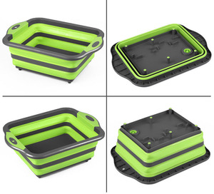 Tabla de cortar de plástico plegable portátil con colador <span class=keywords><strong>Cesta</strong></span> de bañera de plato plegable para acampar Barbacoa Preparación Cocina al aire libre - Product Image 3