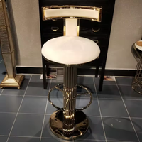 Tabouret de bar pivotant de luxe en acier inoxydable brossé doré moderne, dossier haut, réglable en hauteur, pour hôtel, maison, café