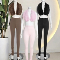 Ensemble 2 pièces J383 pour femme : Gilet dos nu en fourrure et pantalon capri – Tenue élégante pour dames