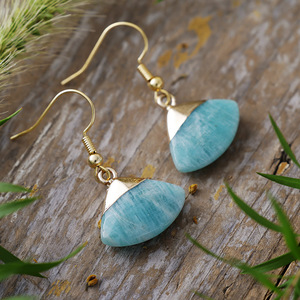 Natural Stone Fan Shaped Drop Earrings Geometric Design Amazonite Rose Quartz Bezel Setting <b>Light</b> Luxury Style Jewelry - Product Image 3