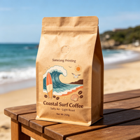 Sac à café de 1 kg personnalisé avec impression en héliogravure, résistant à l'humidité, de qualité alimentaire, à fond plat, à huit soudures latérales, avec valve