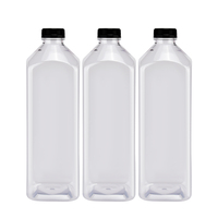 Bouteilles de boisson en plastique carrées vides personnalisées avec logo, 12oz, 16oz, 350ml, 400ml, 500ml, 1000ml, avec bouchon à vis noir pour thé, soda