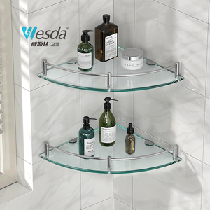Étagère d'angle <span class=keywords><strong>murale</strong></span> moderne en acier inoxydable durable et <span class=keywords><strong>verre</strong></span> trempé, écologique, pour salle de bain, cuisine, lavabo, maison, hôtel - Product Image 6