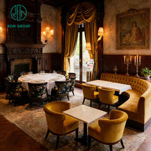 Sofá de terciopelo clásico de mediados de siglo con forma de semicírculo, mesa cuadrada de piedra para hotel/restaurante y mobiliario de asientos tipo cabina para cafetería - Product Image 6