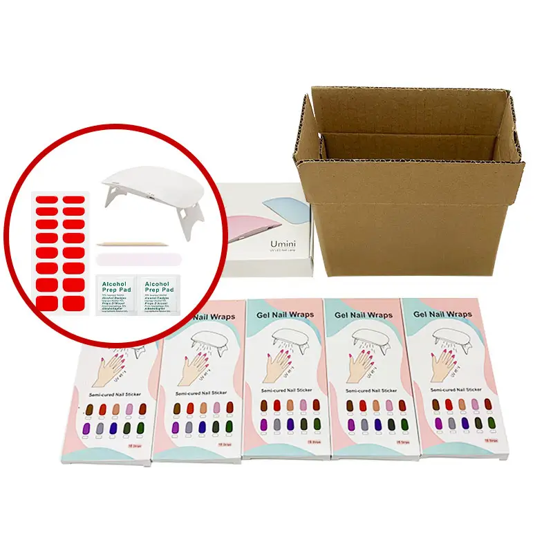 2021 Hot Koop Professionele Semi Genezen Gel Nail Sticker Met Gratis Mini Uv Lamp Sticker Gel Nagels