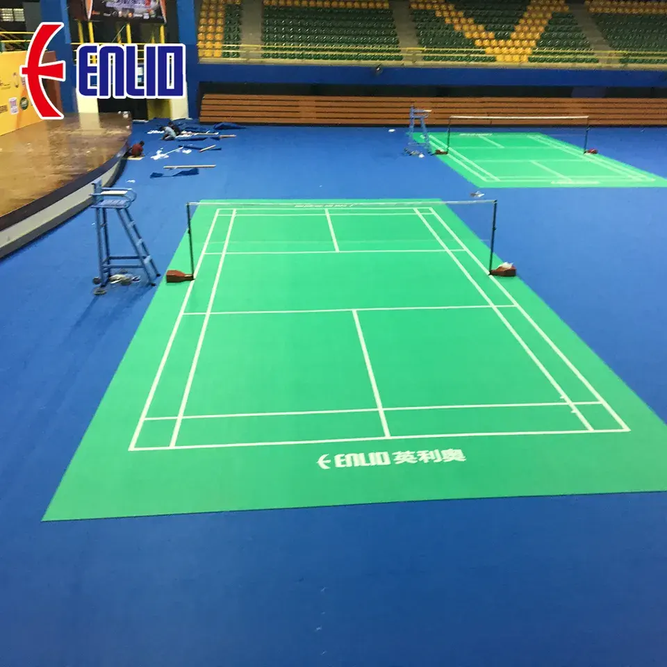 Enlio Easy-installed Badminton Flooring Zip-lock Badminton Court Mat 100% Virgin PVC Material Sports Floor Indoor