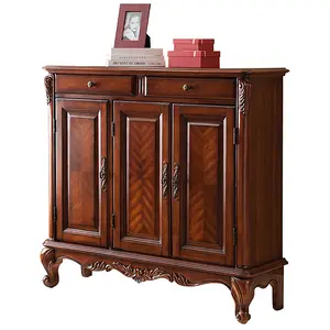 Customizable European Rural Style Storable Oak Walnut Color Living 3 Doors 2 drawers Furniture Solid Wood Storage Drawer