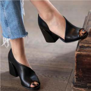 Et American Ladies New Solid Color Fish Mouth Open Toe Leather Breathable Thick Heel Sandales à talons pour femmes - Product Image 3