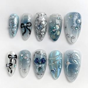 <span class=keywords><strong>Uñas</strong></span> Postizas Pintadas a Mano con Rosas Rosadas, <span class=keywords><strong>Uñas</strong></span> <span class=keywords><strong>Acrílicas</strong></span> de Ojo de Gato Personalizadas, <span class=keywords><strong>Uñas</strong></span> de Primavera Hechas a Mano, <span class=keywords><strong>Uñas</strong></span> Almendradas Brillantes, Precio al por Mayor - Product Image 4