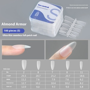 100 faux ongles à presser en amande, style French Coffin carré, pointes artificielles tailles S/M/L pour vente en gros aux salons - Product Image 6