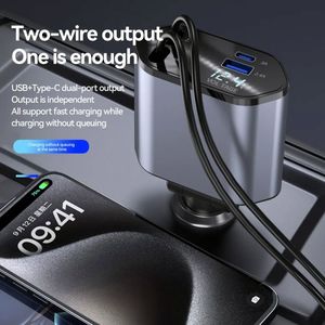 4 in 1 Retractable Car Charger Fast <b>Charging</b> Car Phone Station Charger LED Light 2 <b>Cables</b> <b>Type</b> <b>C</b> PD Quick Adapter - Product Image 2