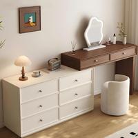 Coiffeuse rétractable style crème avec miroir LED Cloud, tiroirs en bois massif, table de maquillage de luxe pour chambre à coucher