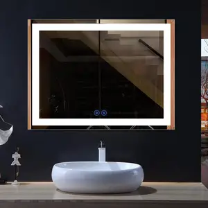 Espelho de banheiro com luz led, display de umidade de temperatura blue_dentes smart touch screen