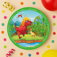 Assiettes en papier colorées sur le thème des animaux pour les fêtes d'enfants Jungle & Dinosaur Designs Décorations de fête Fournitures 10 Pcs/Set