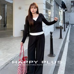 Sweat-shirt à capuche zippé tendance pour femme grande taille, noir, effet deux pièces, en viscose tricotée, haut décontracté de printemps N9490 - Product Image 4