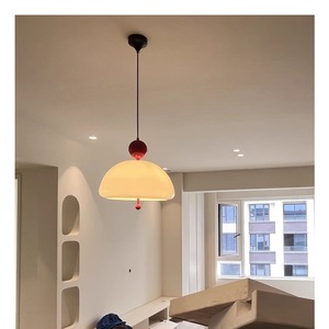 French Cream Style Glass Pendant <b>Light</b> White Round E27 <b>LED</b> Single Head Chandelier For Dining Room Bedroom Bauhaus Design - Product Image 3