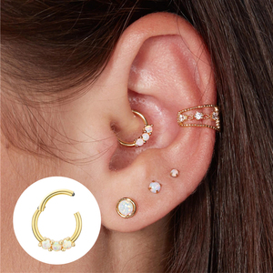 ROXI 11mm S925 Argent Sterling Triple Opale Diamant Piercing Cartilage Boucle d'Oreille Créole - Product Image 6
