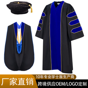 European And American Style <b>Doctoral</b> Gown <b>Set</b> Black Red Velvet Unisex Academic Graduation Robe With Cap For College Students - Product Image 3