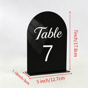Custom <b>Acrylic</b> Wedding <b>Table</b> Numbers with Stands Arch <b>Table</b> Number <b>Signs</b> 5x7 Inch Clear Black Gold Mirror Party Reception Decor - Product Image 3