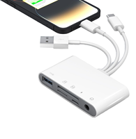 Lector de tarjetas 5 en 1 de tres cables, convertidor OTG multifunción, transmisión de alta velocidad, compatible con Iphone/Android/ipad