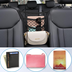 Organisateur de voiture en maille PP à 3 couches pour sièges avant, filet de protection pour enfants, chiens et animaux domestiques, poche élastique pour mouchoirs et sacs à main, compatible SUV - Product Image 5