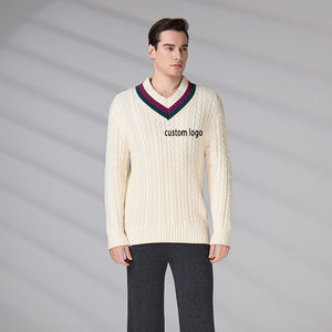 Luxury Designer <b>White</b> Classic V Neck Pullover Winter Custom Vintage Embroidery Logo <b>Jumper</b> Cotton Sweater <b>Men</b> - Product Image 6