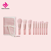 Lot de 10 pinceaux de maquillage pour voyage, kit de pinceaux de maquillage en gros, mini pinceaux rose pêche en poils synthétiques, ensemble de pinceaux à lèvres et pinceau fond de teint