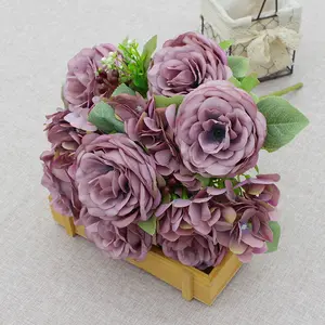 Buket bunga mawar buatan, 7 kuntum, buket pengantin buatan untuk dekorasi untuk rumah