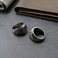 Vintage Viking boussole anneau barre de crainte anneau en acier inoxydable hommes nordique ethnique croyance Aegishjalmur anneaux bijoux