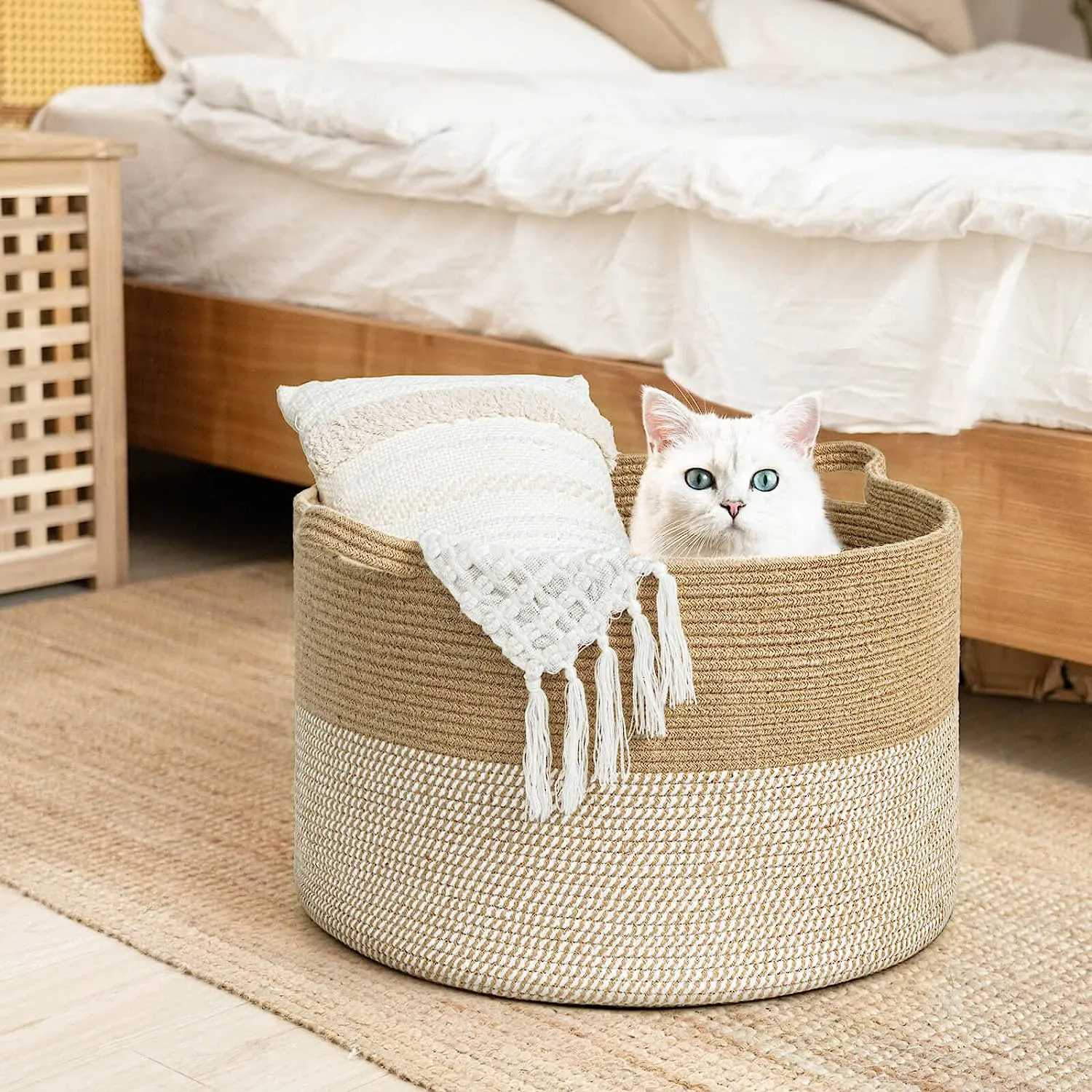 2024 Newest Designed cotton ropes storage basket handmade hemper laundry storage baskets box foldable with handle box customized