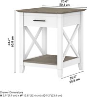 Table d'appoint Bush Home avec tiroir, table de chevet, rangement pour salon et chambre, collection Key West, gris pierre, blanc pur, fabriqué en Chine