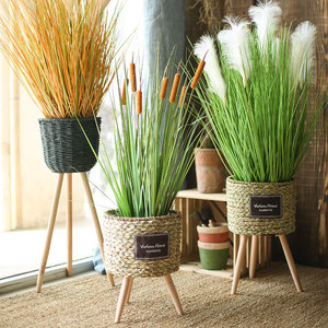 Panier à fleurs en paille tressée, support de plante en rotin, fait main, décoration de salon et de balcon, conteneur pour plantes vertes, pot à bonsaï - Product Image 3