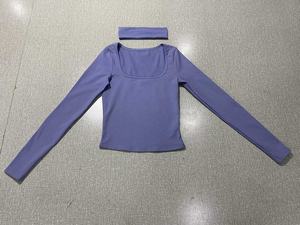 通気性のある柔らかい女性のツーピース衣装、リブスリーブトップと伸縮性のあるウエストロングパンツ家庭用ラウンド快適 - Product Image 4