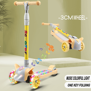 Trottinette pliable multifonction à 3 <span class=keywords><strong>roues</strong></span> pour enfants de 9 ans avec musique et lumière rose, <span class=keywords><strong>roues</strong></span> en PU réglables en hauteur - Product Image 6
