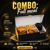 Boîte à emporter personnalisée pour combo repas rapide, en carton alimentaire avec compartiments, pour burger, frites et boisson