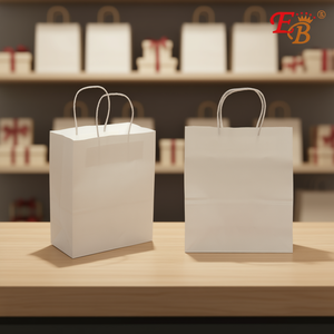 Sac cadeau en papier kraft blanc EB 10x12,6x5 pouces avec poignées torsadées, impression offset personnalisée du logo, emballage pour les achats professionnels - Product Image 2