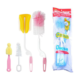 Moonship 4pcs/set Wholesale Baby Bottle Cleaning Brush Set Factory Price Baby Plastic <strong>Handle</strong> <strong>Sponge</strong> and Bristle Brush Set - Product Image 1
