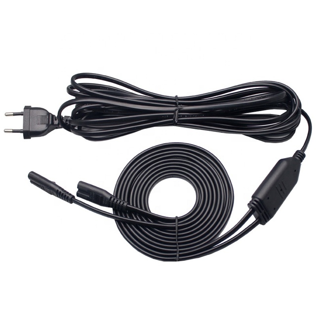 2-Prong Male to Dual IEC 320 C7 Power Cord 2 Outlet Male to Double Figure 8 Female 1 in 2 Out AC Power Cord for Home Appliances