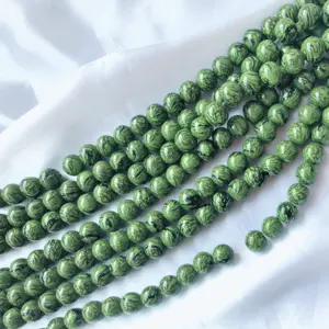 8mm Crystal Marble-Like Glass Beads Army Green Strip Pattern round Beads for Bracelet Making Custom Pink Beads Mix Colors