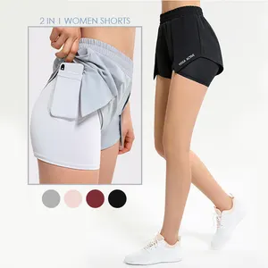 Pantalones cortos deportivos 2 en 1 para mujer, Shorts deportivos 2 en 1 para correr, gimnasio