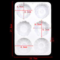 1251 Kostenlose Probe 6-Loch Silikonform mit verschiedenen Blumen- und Sonnenblumenformen für Kuchen, Seife, Kerzen und Harz