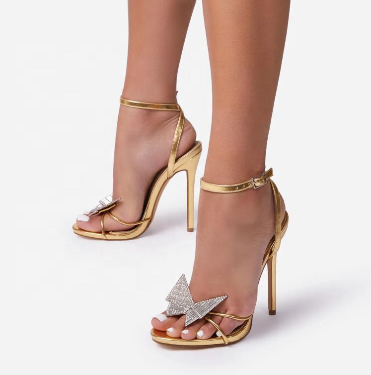 590-82 DEleventh shoes 2022 Spring Rhinestone bow lady high heels shoes women heels ladies summer sandals wedding gold heels