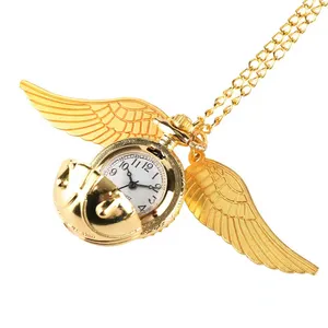 Harry Movie Large Golden Magic Snitch Ball Shaped Quartz Pocket Clock Watch With Chain Gift For Boys Girls