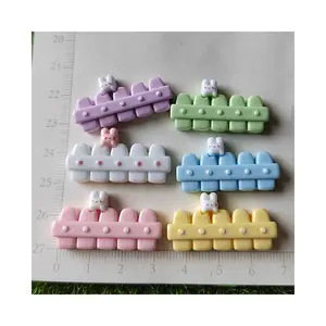 Simulation Fairy Garden Rabbit Wooden Fence Flat Back Cabochon Spring Color Animal Doll House Toys Fashion Jewelry Making