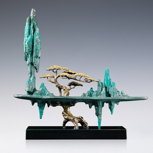 Escultura de Paisaje en Cobre y Oro, Hecha a Mano, Decoración Artística para Sala de Estar - Product Image 1