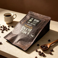 Sachet à fond plat à quatre soudures avec logo personnalisé en gros, en aluminium, avec valve, pour café en grains, thé, noix
