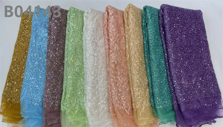 Glitter Beads Embroidery Lace Mesh Fabric Wed Lace Fabric