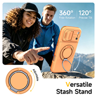 Étui antichoc blindé avec cache-caméra coulissant, porte-cartes dissimulé et support anneau rotatif à 360° pour iPhone 18 17 16 15 Pro Max